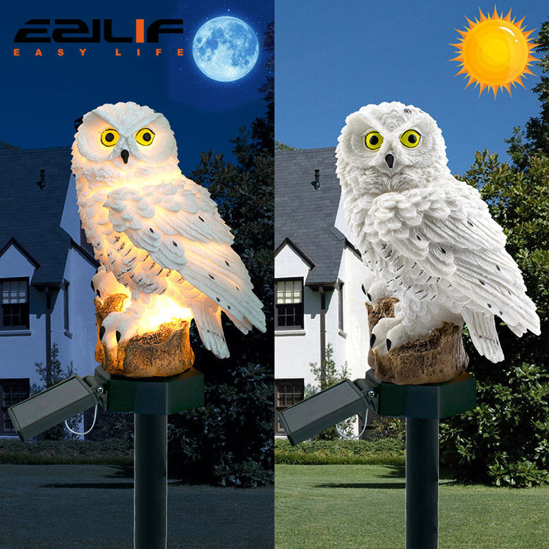 Solar light owl animal sculptu - مراجعة Outdoor Power Outlet Solar وسعره