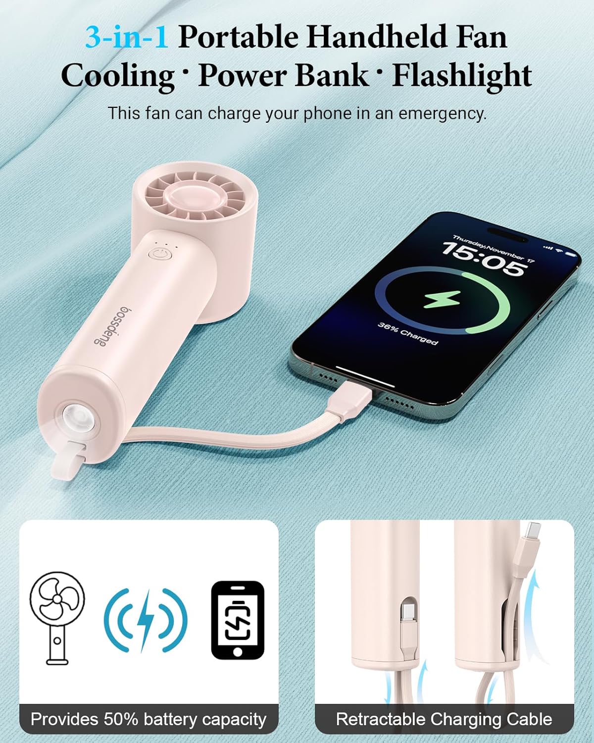 Portable Handheld Fan with Pow - مراجعة Outdoor Usb Power Bank وسعره