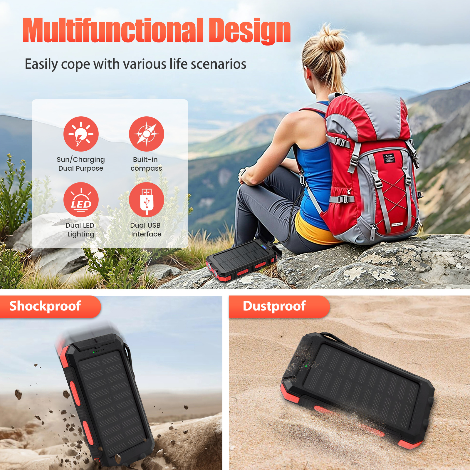 10000mAh Solar Power Bank Port - مراجعة Outdoor Power Outlet Solar وسعره